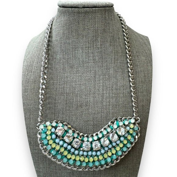 Lydell NYC Teal Blue Yellow Aurora Borealis Rhinestone Necklace 21.5” - Picture 1 of 6